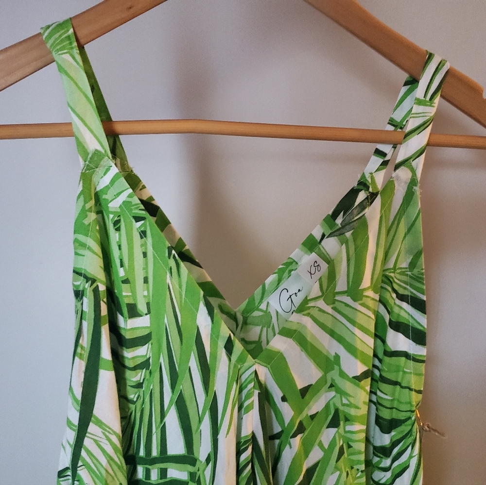 NWT GOA BEACHWEAR BY JAPANA Green/White Palm Leaf Asymmetrical Hem Dress - XS - Picture 3 of 7
